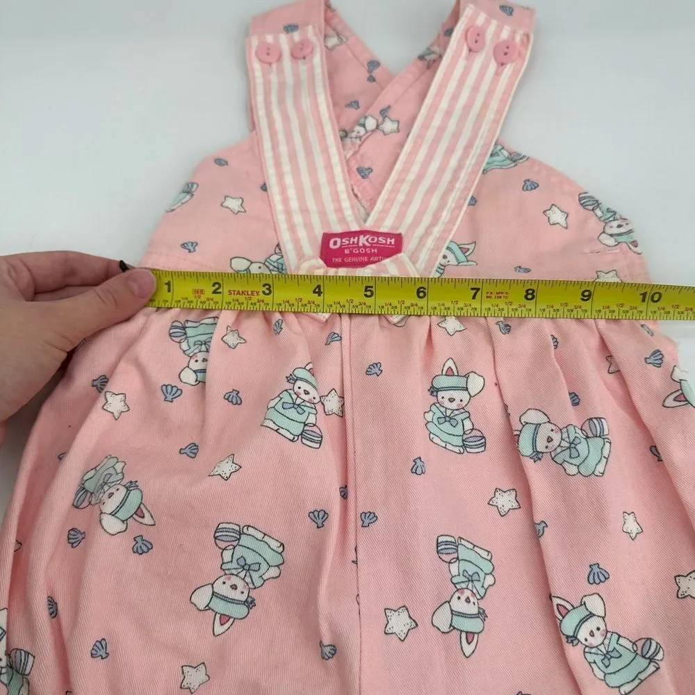 VINTAGE Osh Kosh Overalls Girls 3T Pink Bunny Rabbit Easter Print USA